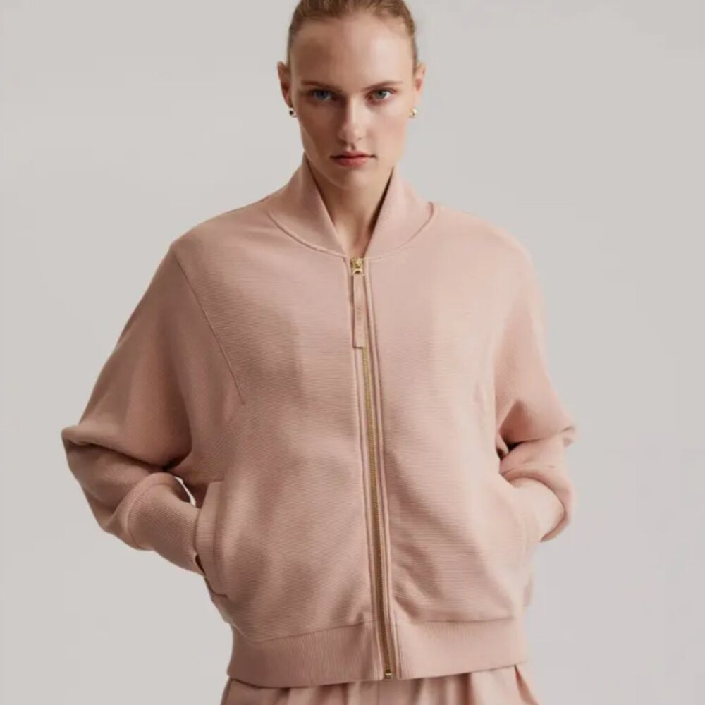 VARLEY Alia Zip Sweat Mahogany Rose Ribbed Bomber Jacket XXS NWOT Oversized